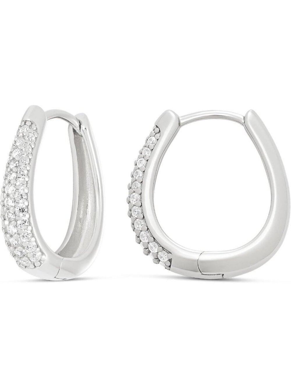 Sterling Silver Pave Cubic Zirconia Oval Hoop Earrings - Elegant & Sparkly